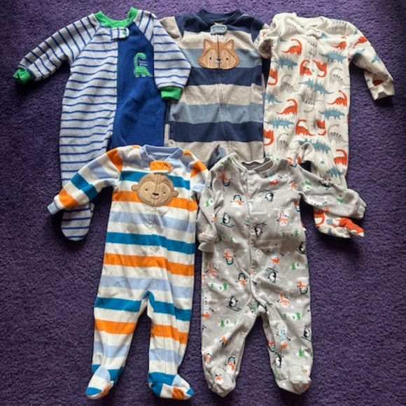 Fleece Baby footed onesies (x5) - 3-6 months - Picture 1 of 7